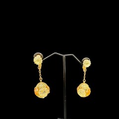 Demi Parure Caged Drop Clip Earrings & Flower Brooch Pin Topaz & Citrine Glass