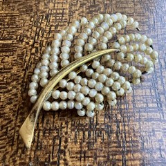 Antique Tiny Faux Seed Pearl Wired Feather Brooch; Beautiful!