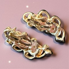 Pink Clip On Climber Earrings Signed STAR Pearl Rhinestone Vintage