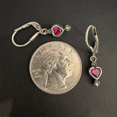 Vintage Sterling Silver Red/Pink Heart Dangle Earrings