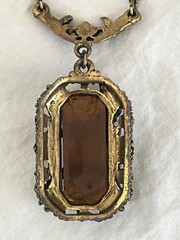 Vintage Amber Necklace with Filigree Detail Victorian Art Nouveau Czech Style
