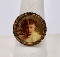 Antique c. 1900 Victorian Child Photo Portrait Ring Gold Filled sz. 8.5