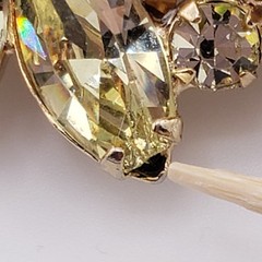 Vintage Rhinestone Brooch Aurora Borealis Yellow Marquise Gold Tone Fan Shape