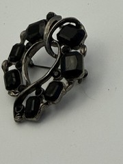 Vintage Jet Black Rhinestone Wreath Brooch Gothic Statement Pin
