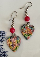 Polymer Clay Heart Dangle Earrings 90s Vintage Multicolor Love Retro Beaded