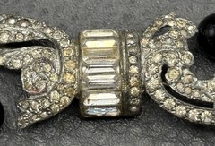 Vintage 1930’s Art Deco Black Faux Onyx Glass Rhinestone Brooch Pin READ
