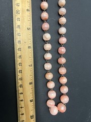 VTG Banded Calcite Necklace round beads 20″ Graduated Pink coral peach colors