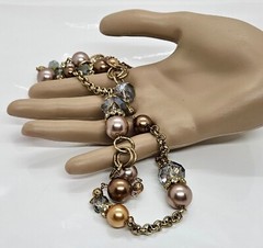 Vintage Rhinestone Faux Pearl Faceted Glass Necklace Multicolor 36″