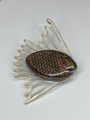 Vintage Retro 1940s 1950’s Wood Clear Lucite Early Plastic Fish Brooch