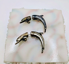 Vintage Silver Tone 2 Piece Dolphin Stud Earrings Post Backs for Pierced Ears