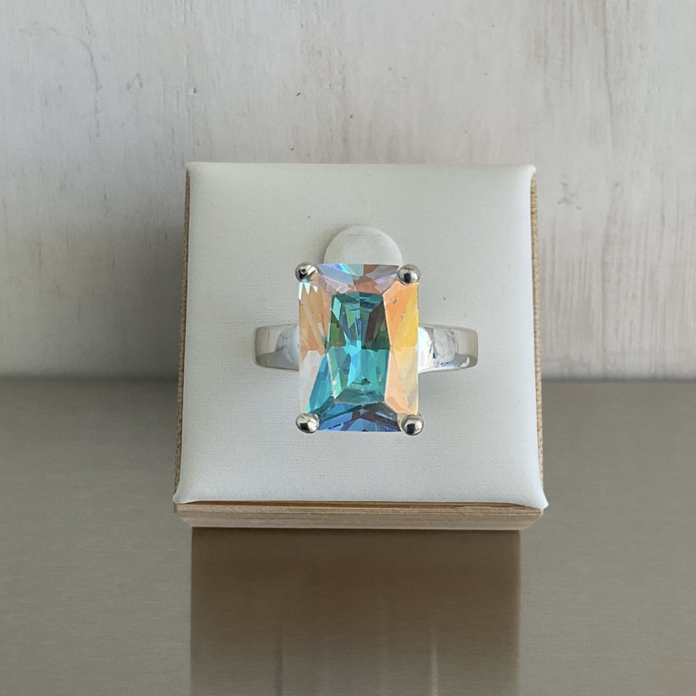 Vintage Mercury Mist Topaz Radiant Cut Solitaire Ring 925 Sterling Silver Size 8