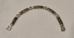 Vintage Sterling Silver 925 Jade & Green Gemstones Panel Bracelet 7.5″ DBJ EUC