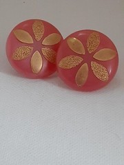 Vintage pink and gold round Acrylic Screw back Earrings