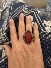 Sterling VIntage Gothic Red agate Garnet Ring Indonesia Sz 8.5