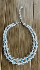 Vintage Coro Aurora Borealis Faceted Graduated Crystal Choker 2 Strand Necklace