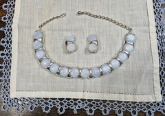 Vintage Coro Thermoset Lucite Moon Glow Choker Necklace & Clip Earrings Set 1950