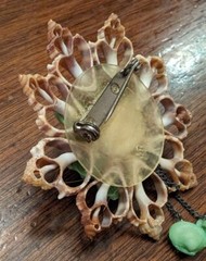 Handmade Seashell Brooch Pin Flower Design Dangling Shells Green 2.25″ Diameter