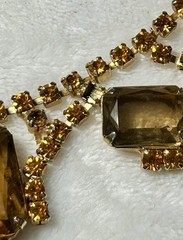 Vtg 1950s Topaz Rhinestone Choker Necklace Earring Ring Parure Set Unsigned D&E