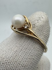 Antique 14k Gold Natural Pearl Diamond Ring Size 9.75