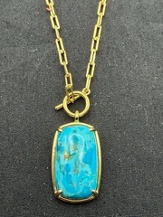 JTV Gold Tone Long Turquoise Pendant Necklace Silver 925