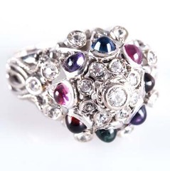 Vintage 1970’s 14k White Gold Multi-Stone Dome Style Ring 1.76ctw 8.8g
