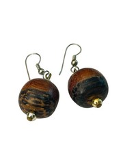 VTG EXOTIC WOOD BEAD EARRINGS TRIBAL DANGLE NATURAL GRAIN DESIGNS LIGHTWEIGHT