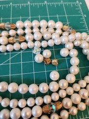 Unsigned Miriam Haskell Vintage 4 Strand Faux Pearl Necklace Gold Mesh Bow Flaws