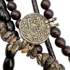 VTG Multi-Strand Ethnic Tribal Boho Beaded Necklace with Silver-Tone Medallions