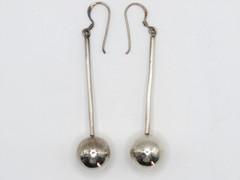 VINTAGE STERLING SILVER BALL DROP DANGLE EARRINGS LONG MODERNIST