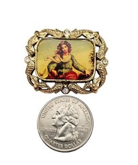 1928 Brand Lady Photo Brooch Clear Rhinestone Pin Signed, C886