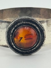 Vintage Sterling Silver Modernist Amber Bracelet Theodor Klotz Teka Germany