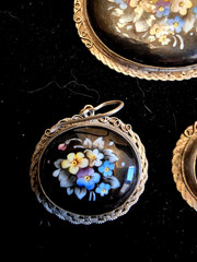 Vintage Russian Silver Enamel Floral Brooch & Earring Set Rostov Finift