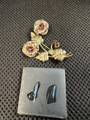 2 VTG Sterling Silver Flower Brooches. One W/ 12k Gold Filled And Glass Crystals