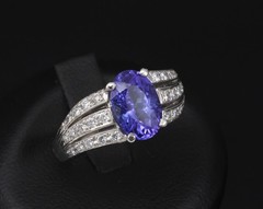 Estate 2.75ct Tanzanite & 0.43ct Diamond Fancy Platinum Ring Size 8