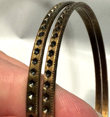 Vintage Copper Tone Bangle Bracelets Set of 2 Geometric Hexagon Etched 8.25 in.