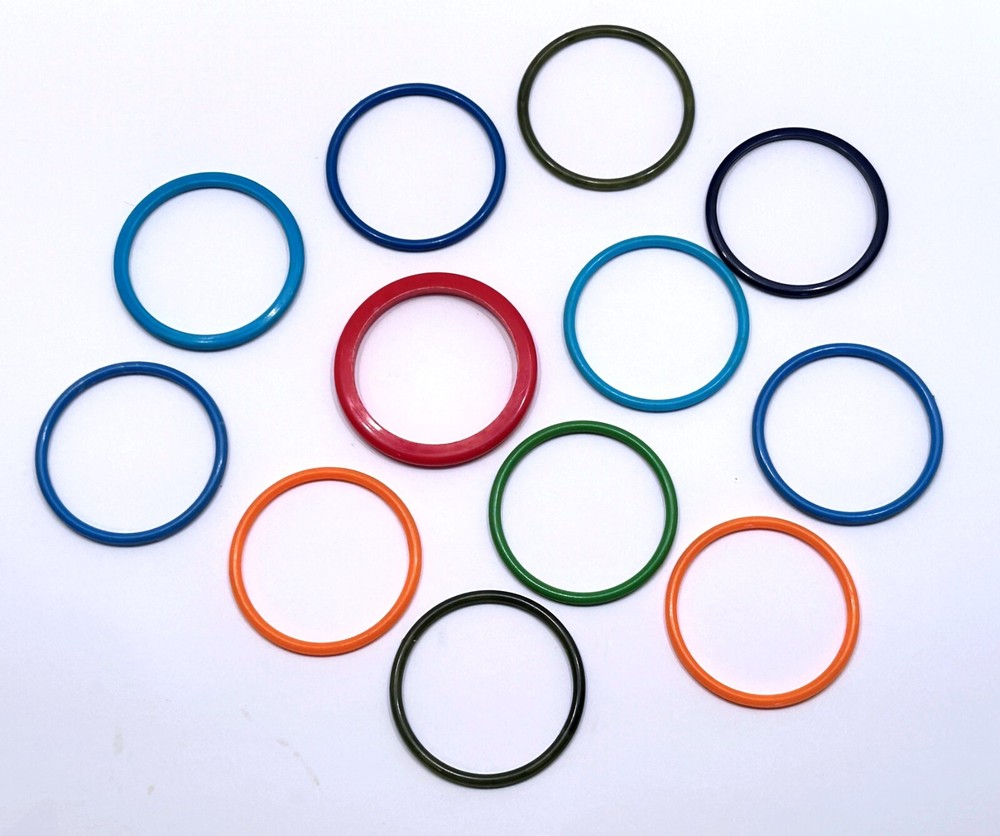 LOT of 12 VINTAGE FLAT PLASTIC BANGLE BRACELETS in VARIOUS COLORS (Lot #9)
