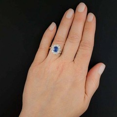 Art Deco Style Oval Cut Sapphire Lab Created Diamond 925 Silver Engagement Ring