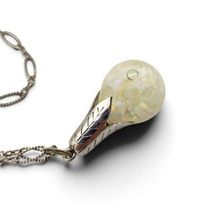 Vintage Floating Opal Sterling Silver Pendant Necklace 30mm 24 Inch Chain