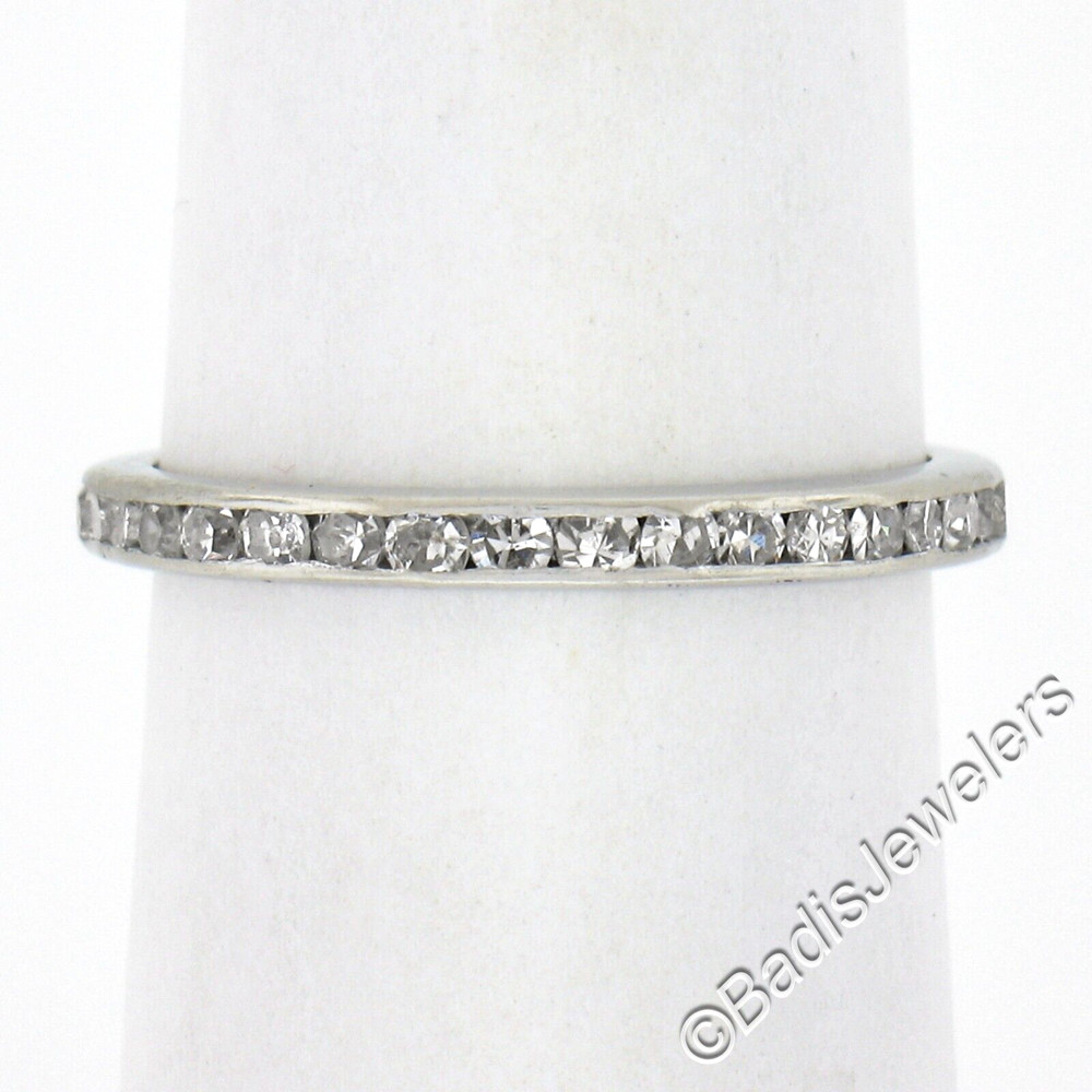 Antique Platinum 0.60ctw Channel Old Single Diamond Eternity Stackable Band Ring