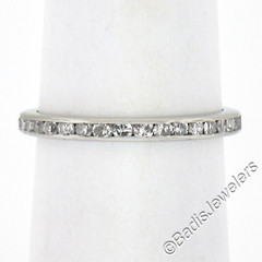 Antique Platinum 0.60ctw Channel Old Single Diamond Eternity Stackable Band Ring