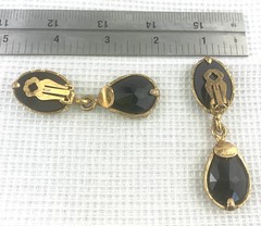 vintage 90’s Drop Earrings Black Gold clip-on resin & metal ,never worn