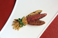 Autumn Fall Harvest Thanksgiving Resin 3½” Brooch Pin 3 EARS FLINT Calico CORN