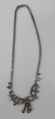 Antique Victorian Revival Silver Tone Faceted Rhinestone Bow Statement Necklace