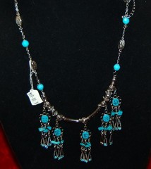 VINTAGE JEWELRY Necklace and Earrings Set Aquamarine Steel