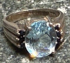 Vintage Modernist Faceted Blue Topaz and Sterling Silver Ring – Size 8.5