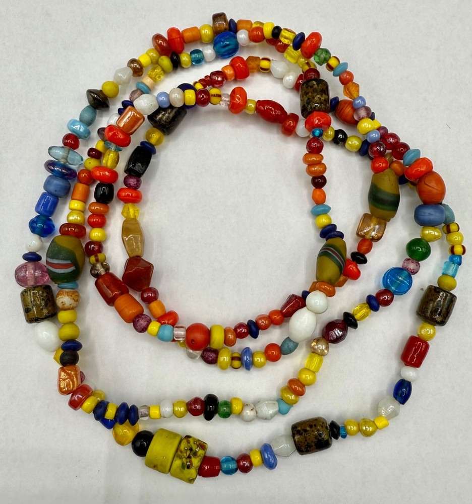 ESTATE NEPAL ART GLASS BEAD MULTI COLOR MIX SHAPE STRAND STRING NECKLACE 40″