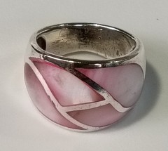 Vtg Sterling Silver Inlay Pink & White MOP Wide Ring 11.75 Gm Sz 8