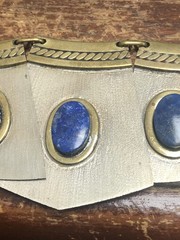 VINTAGE MIXED METALS BRASS AND SILVER COLORED LAPIS LAZULI HAND MADE NECKLACE