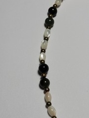 Vintage Green And White Beaded Necklace Natural Gemstones Brass Wire & Beads