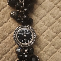 Vintage White House Black Market Charm Bracelet Watch Black Beaded Toggle Y2K